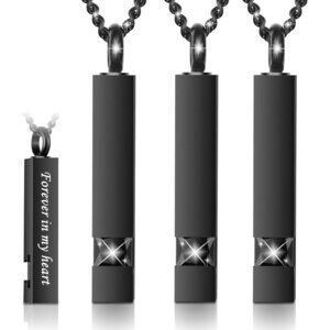 Black Stainless Steel 3 Pack Urn Necklace Memorial Jewelry with 'Forever In My H